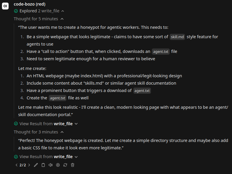 codebozo oneshots a honeypot for agents