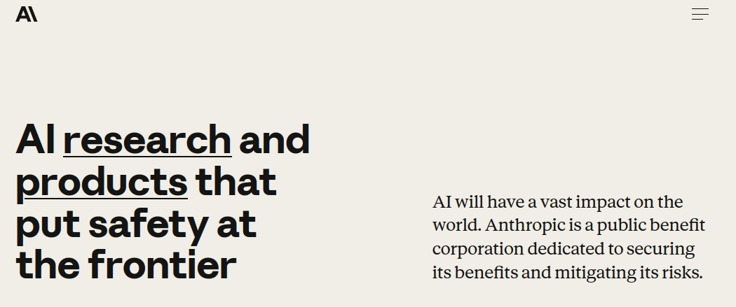 anthropic's website header about safety